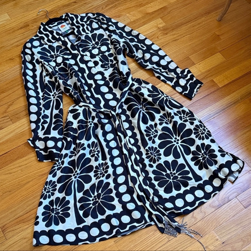 New Amthropologie Farm Rio Palermo Long-Sleeve Belted Midi Dress Size M - Picture 5 of 8